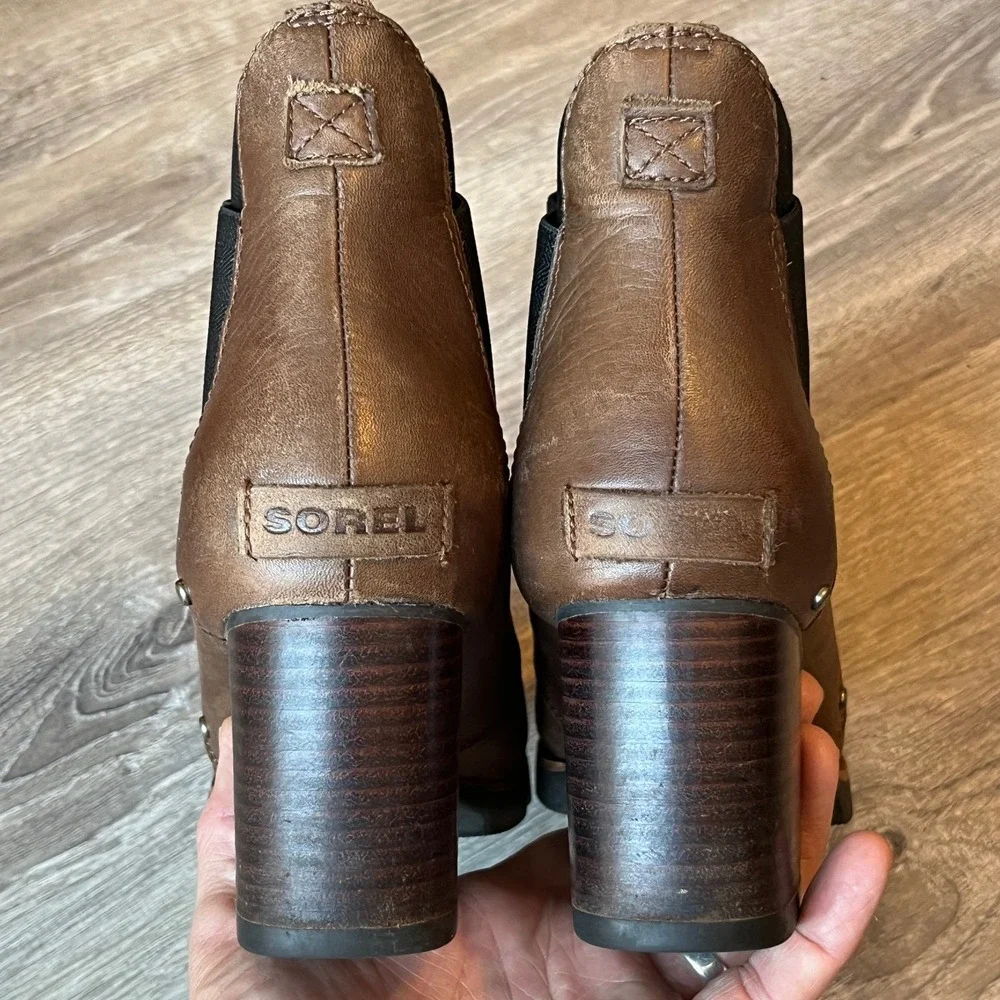 Sorel Addington Chelsea Wedge Heel Boots Brown Leather Womens 9.5 UK 7.5 EU 40.5